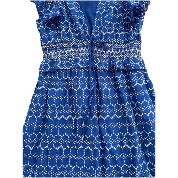 O.P.T Jardin Dress Eyelet Blue V-neck Cotton Midi Women Dress Large - Picture 9 of 11